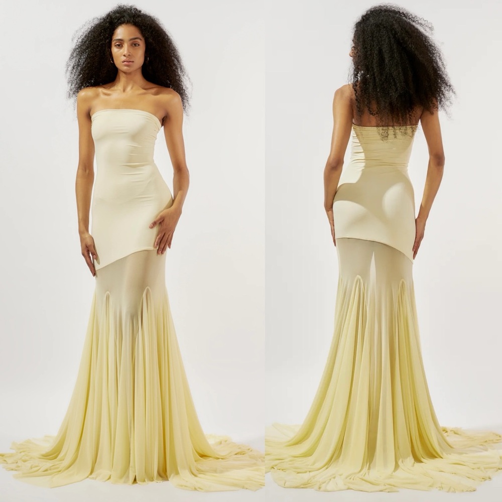 DEME by Gabriella Dahlia Strapless Gown Maxi Dress Butter Yellow NEW with tag - Picture 10 of 10